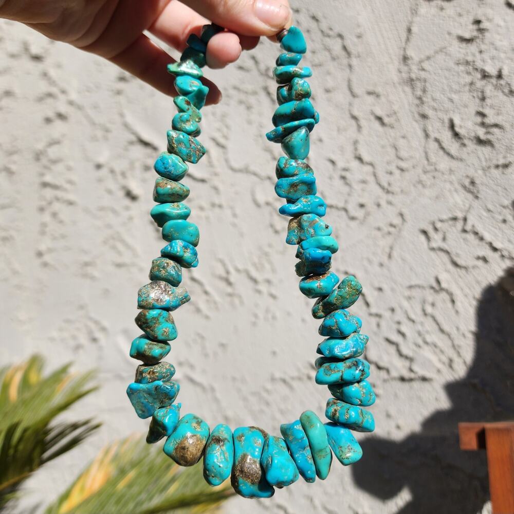 Vtg Santo Domingo Kingman Turquoise Necklace Blue Chunk Nugget Kewa Native Pawn - Picture 9 of 17